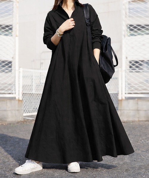 SallyLunn(サリーラン)の「シャツロングワンピース(シャツワンピース・レディース・ブラック/カーキ・LARGE/MEDIUM)」の8枚目の写真