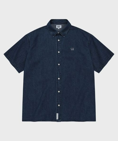 Wacky WiLLy（ワッキーウィリー）の「DENIM WASHED SHORT-SLEEVED SHIRT（Tシャツ/カットソー・メンズ・ホワイト/インディゴブルー・LARGE/MEDIUM/SMALL）」の2枚目の写真