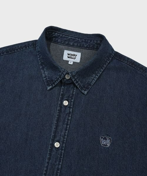 Wacky WiLLy（ワッキーウィリー）の「DENIM WASHED SHORT-SLEEVED SHIRT（Tシャツ/カットソー・メンズ・ホワイト/インディゴブルー・LARGE/MEDIUM/SMALL）」の12枚目の写真