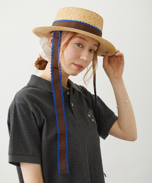 MILKFED.（ミルクフェド）の「TRIMMED RIBBON BOATER HAT（ハット・レディース・ブラウン/オフホワイト/ブラック・ONE SIZE）」の3枚目の写真