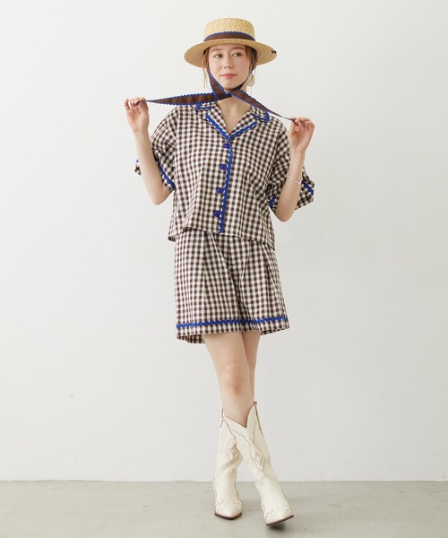 MILKFED.（ミルクフェド）の「TRIMMED RIBBON BOATER HAT（ハット・レディース・ブラウン/オフホワイト/ブラック・ONE SIZE）」の7枚目の写真