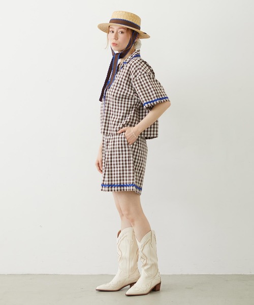 MILKFED.（ミルクフェド）の「TRIMMED RIBBON BOATER HAT（ハット・レディース・ブラウン/オフホワイト/ブラック・ONE SIZE）」の9枚目の写真