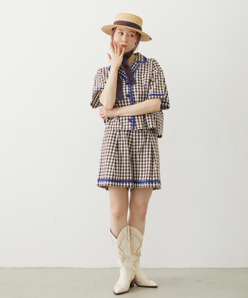 MILKFED.（ミルクフェド）の「TRIMMED RIBBON BOATER HAT（ハット・レディース・ブラウン/オフホワイト/ブラック・ONE SIZE）」の11枚目の写真