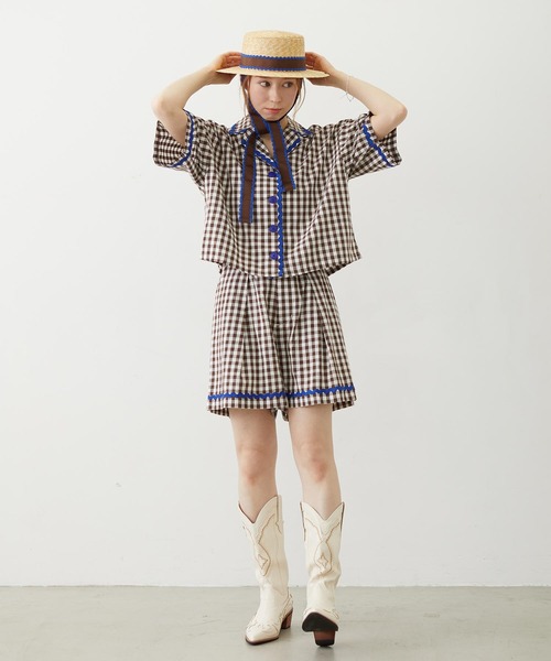 MILKFED.（ミルクフェド）の「TRIMMED RIBBON BOATER HAT（ハット・レディース・ブラウン/オフホワイト/ブラック・ONE SIZE）」の12枚目の写真