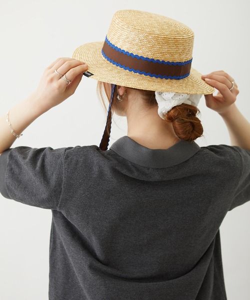 MILKFED.（ミルクフェド）の「TRIMMED RIBBON BOATER HAT（ハット・レディース・ブラウン/オフホワイト/ブラック・ONE SIZE）」の6枚目の写真