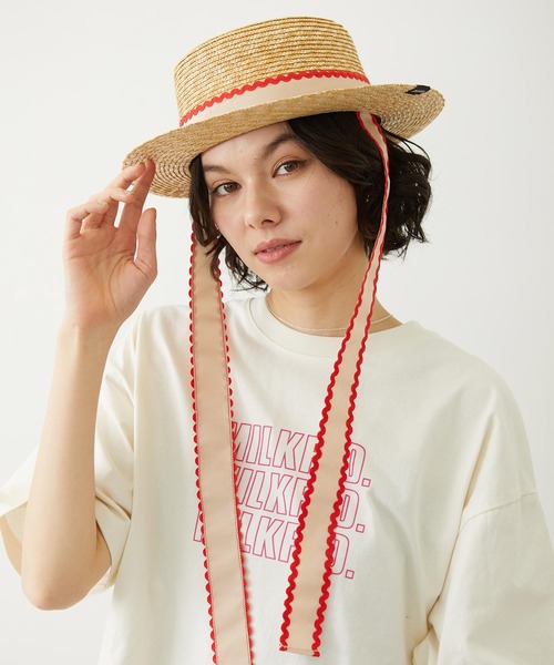 MILKFED.（ミルクフェド）の「TRIMMED RIBBON BOATER HAT（ハット・レディース・ブラウン/オフホワイト/ブラック・ONE SIZE）」の15枚目の写真