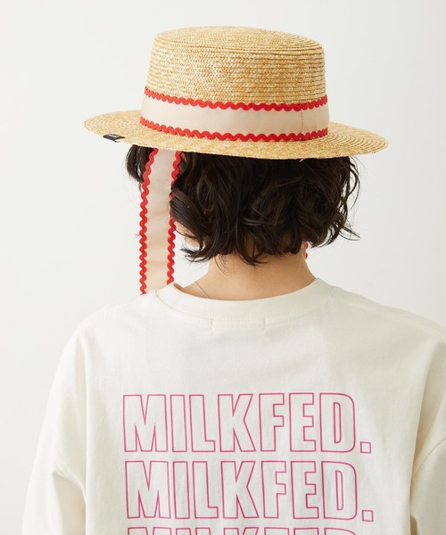 MILKFED.（ミルクフェド）の「TRIMMED RIBBON BOATER HAT（ハット・レディース・ブラウン/オフホワイト/ブラック・ONE SIZE）」の16枚目の写真