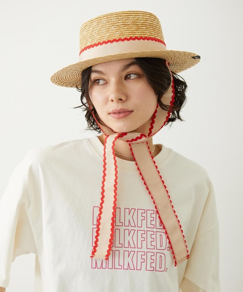 MILKFED.（ミルクフェド）の「TRIMMED RIBBON BOATER HAT（ハット・レディース・ブラウン/オフホワイト/ブラック・ONE SIZE）」の18枚目の写真