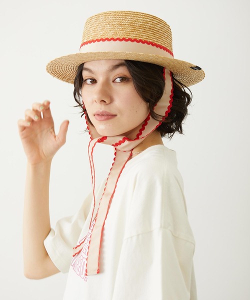 MILKFED.（ミルクフェド）の「TRIMMED RIBBON BOATER HAT（ハット・レディース・ブラウン/オフホワイト/ブラック・ONE SIZE）」の19枚目の写真