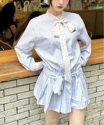 WEGO | ドット柄ボウタイストライプシャツワンピース(シャツワンピース)