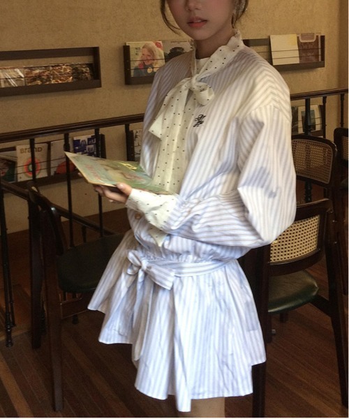 WEGO（ウィゴー）の「ドット柄ボウタイストライプシャツワンピース（シャツワンピース・レディース・サックスブルー・MEDIUM/LARGE）」の17枚目の写真