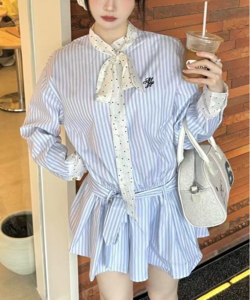 WEGO（ウィゴー）の「ドット柄ボウタイストライプシャツワンピース（シャツワンピース・レディース・サックスブルー・MEDIUM/LARGE）」の8枚目の写真