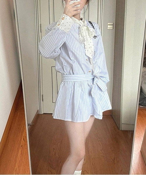 WEGO（ウィゴー）の「ドット柄ボウタイストライプシャツワンピース（シャツワンピース・レディース・サックスブルー・MEDIUM/LARGE）」の15枚目の写真