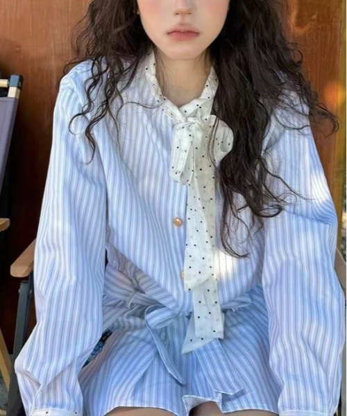 WEGO（ウィゴー）の「ドット柄ボウタイストライプシャツワンピース（シャツワンピース・レディース・サックスブルー・MEDIUM/LARGE）」の5枚目の写真