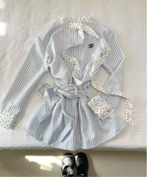 WEGO（ウィゴー）の「ドット柄ボウタイストライプシャツワンピース（シャツワンピース・レディース・サックスブルー・MEDIUM/LARGE）」の4枚目の写真