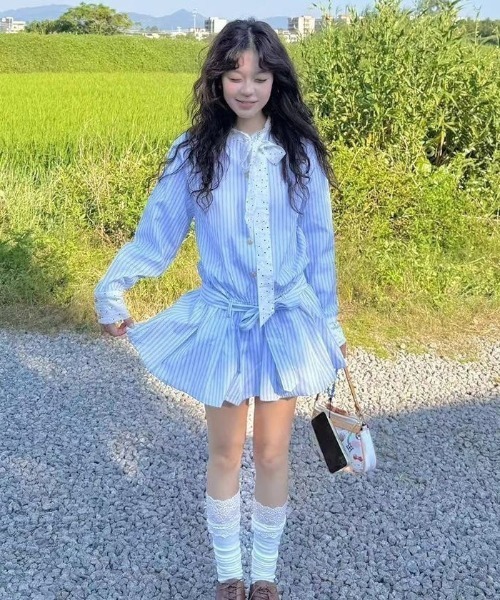 WEGO（ウィゴー）の「ドット柄ボウタイストライプシャツワンピース（シャツワンピース・レディース・サックスブルー・MEDIUM/LARGE）」の12枚目の写真