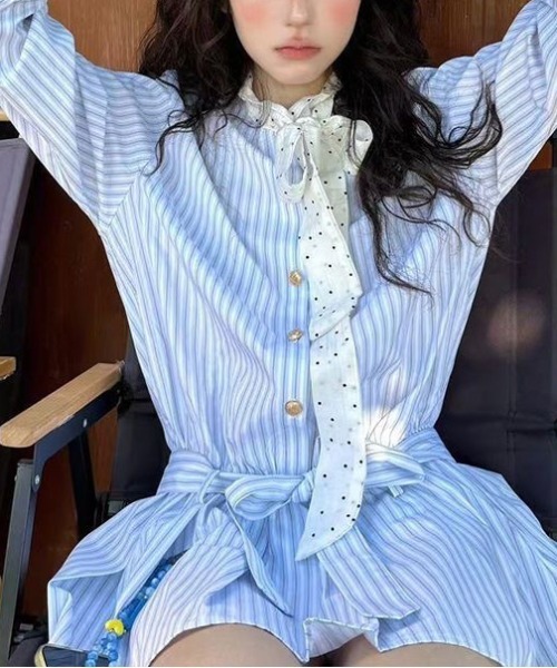 WEGO（ウィゴー）の「ドット柄ボウタイストライプシャツワンピース（シャツワンピース・レディース・サックスブルー・MEDIUM/LARGE）」の11枚目の写真