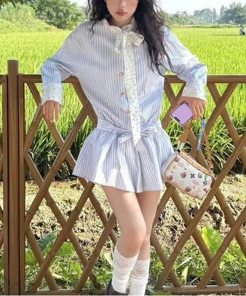 WEGO（ウィゴー）の「ドット柄ボウタイストライプシャツワンピース（シャツワンピース・レディース・サックスブルー・MEDIUM/LARGE）」の13枚目の写真