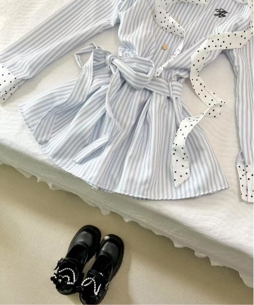 WEGO（ウィゴー）の「ドット柄ボウタイストライプシャツワンピース（シャツワンピース・レディース・サックスブルー・MEDIUM/LARGE）」の19枚目の写真