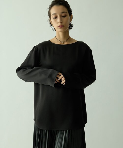 Drawing Numbers（ドローイング ナンバーズ）の「【Drawing Numbers】サテンボートブラウス（シャツ/ブラウス・レディース・ライトグレー/ホワイト/ブラック・38）」の2枚目の写真