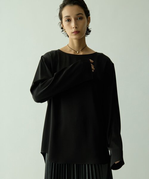 Drawing Numbers（ドローイング ナンバーズ）の「【Drawing Numbers】サテンボートブラウス（シャツ/ブラウス・レディース・ライトグレー/ホワイト/ブラック・38）」の9枚目の写真