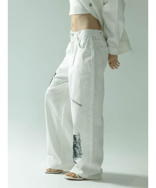 :ETHROF(イーサオブ)の「GRAPHIC STRAIGHT DENIM PANTS(デニムパンツ・レディース・オフホワイト/チャコール・FREE)」の9枚目の写真