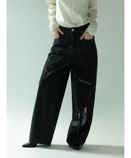 odor ロゴデニムパンツ 黒 セール】GRAPHIC STRAIGHT DENIM PANTS（デニムパンツ）｜:ETHROF