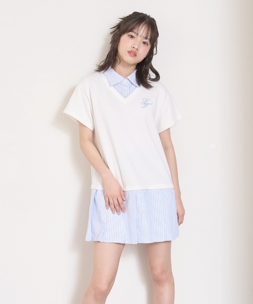 LOVETOXIC(ラブトキシック)の「レイヤード風ワンピース(ワンピース・キッズ・アイボリー/ネイビー/トップグレー・S:140cm/M:150cm/L:160cm)」の2枚目の写真