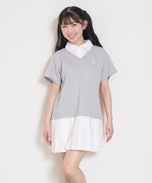 LOVETOXIC(ラブトキシック)の「レイヤード風ワンピース(ワンピース・キッズ・アイボリー/ネイビー/トップグレー・S:140cm/M:150cm/L:160cm)」の3枚目の写真