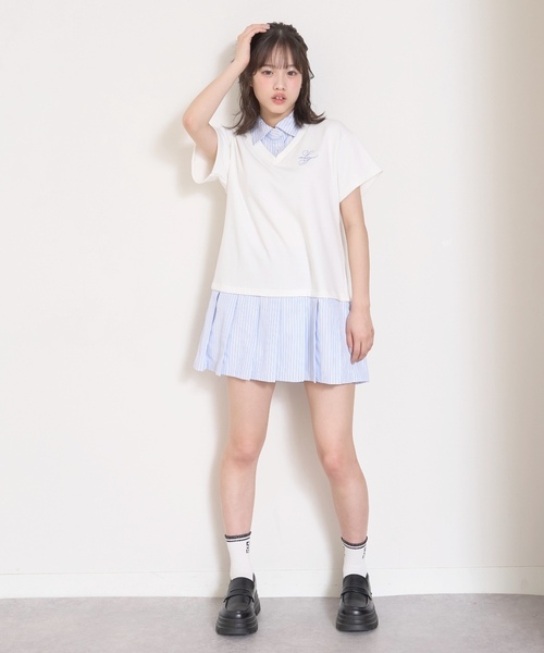 LOVETOXIC(ラブトキシック)の「レイヤード風ワンピース(ワンピース・キッズ・アイボリー/ネイビー/トップグレー・S:140cm/M:150cm/L:160cm)」の4枚目の写真