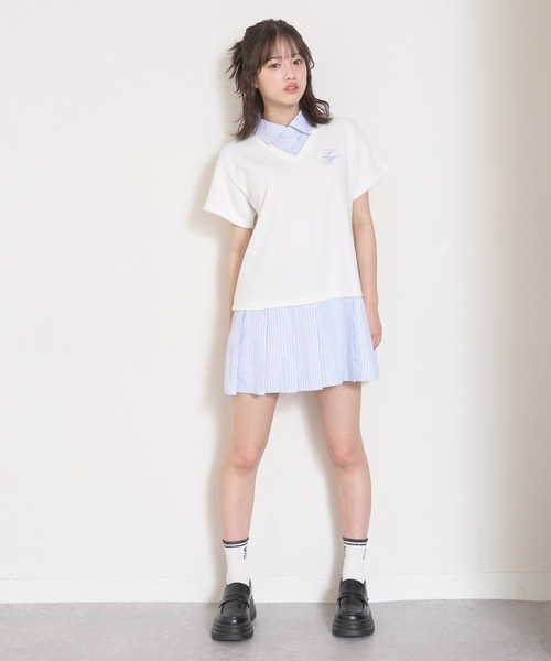 LOVETOXIC(ラブトキシック)の「レイヤード風ワンピース(ワンピース・キッズ・アイボリー/ネイビー/トップグレー・S:140cm/M:150cm/L:160cm)」の5枚目の写真