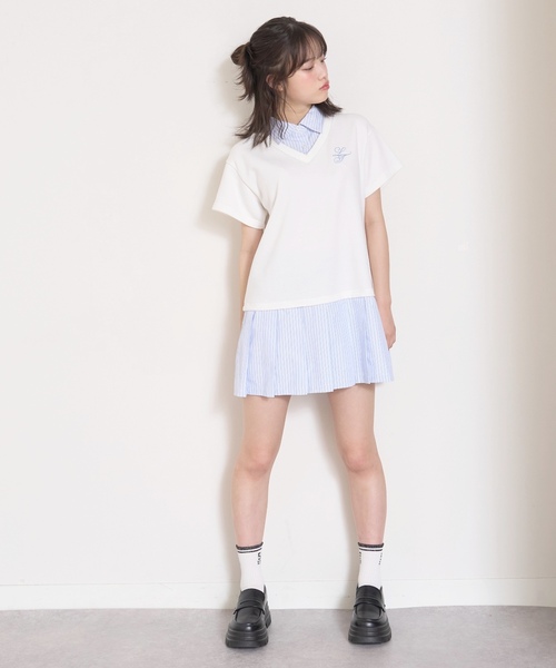 LOVETOXIC(ラブトキシック)の「レイヤード風ワンピース(ワンピース・キッズ・アイボリー/ネイビー/トップグレー・S:140cm/M:150cm/L:160cm)」の6枚目の写真