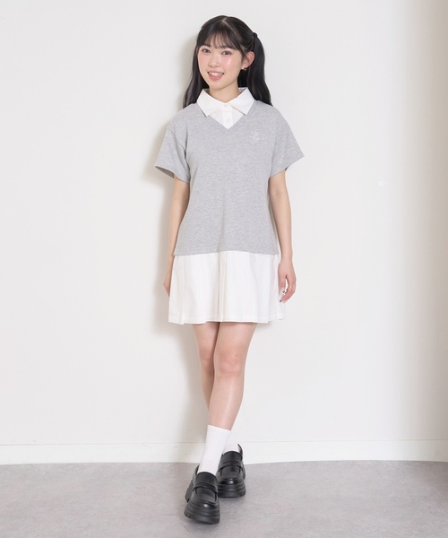 LOVETOXIC(ラブトキシック)の「レイヤード風ワンピース(ワンピース・キッズ・アイボリー/ネイビー/トップグレー・S:140cm/M:150cm/L:160cm)」の7枚目の写真