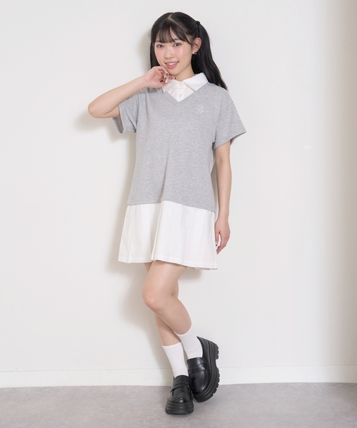 LOVETOXIC(ラブトキシック)の「レイヤード風ワンピース(ワンピース・キッズ・アイボリー/ネイビー/トップグレー・S:140cm/M:150cm/L:160cm)」の8枚目の写真