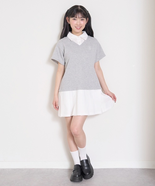 LOVETOXIC(ラブトキシック)の「レイヤード風ワンピース(ワンピース・キッズ・アイボリー/ネイビー/トップグレー・S:140cm/M:150cm/L:160cm)」の9枚目の写真