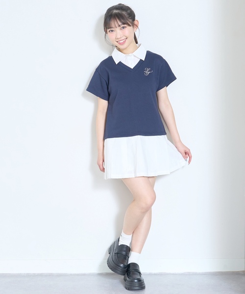 LOVETOXIC(ラブトキシック)の「レイヤード風ワンピース(ワンピース・キッズ・アイボリー/ネイビー/トップグレー・S:140cm/M:150cm/L:160cm)」の10枚目の写真