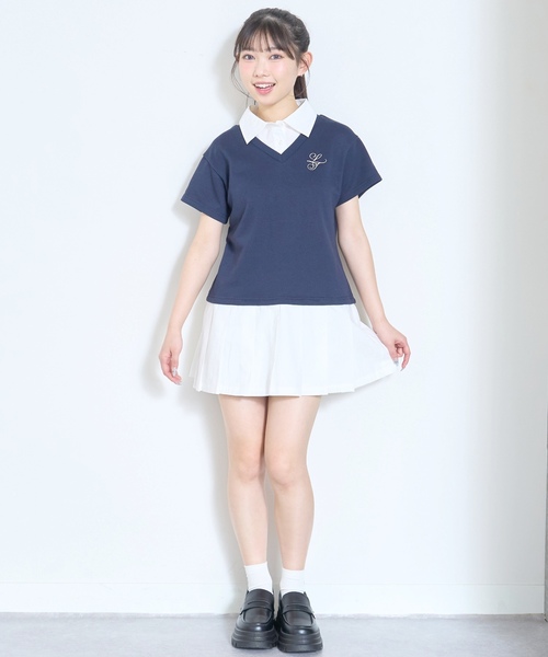 LOVETOXIC(ラブトキシック)の「レイヤード風ワンピース(ワンピース・キッズ・アイボリー/ネイビー/トップグレー・S:140cm/M:150cm/L:160cm)」の11枚目の写真