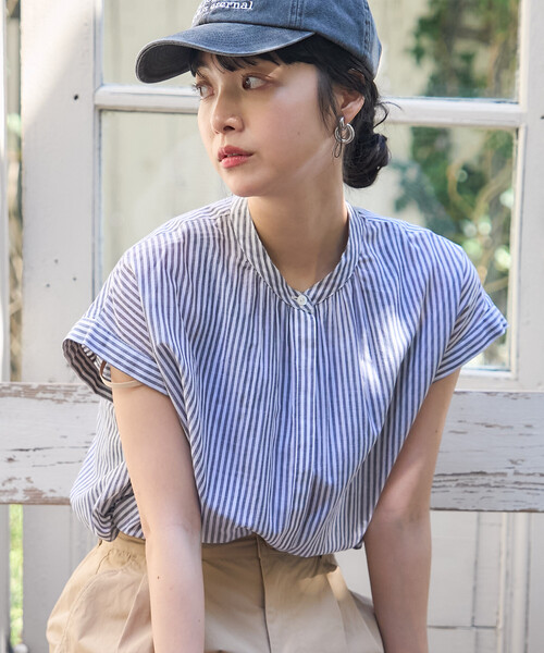 FREAK'S STORE(フリークスストア)の「インドボイル フレンチスリーブブラウス(シャツ/ブラウス・レディース・ブルー/オフホワイト/ブラック/その他2/ラベンダー・フリ-)」の3枚目の写真