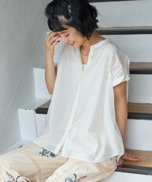 FREAK'S STORE(フリークスストア)の「インドボイル フレンチスリーブブラウス(シャツ/ブラウス・レディース・ブルー/オフホワイト/ブラック/その他2/ラベンダー・フリ-)」の6枚目の写真