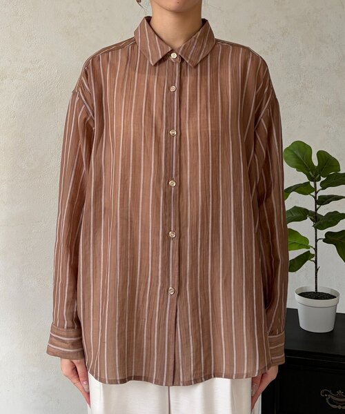 Chez toi（シェトワ）の「【程よい透け感】シアーストライプシャツ（シャツ/ブラウス・レディース・サックスブルー/ホワイト/ブラウン・FREE）」の17枚目の写真