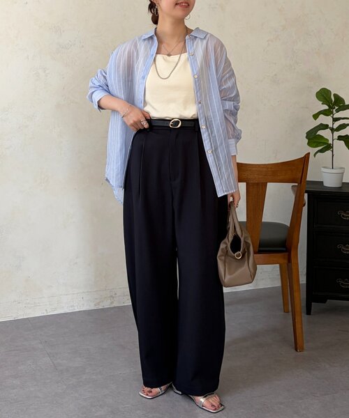 Chez toi（シェトワ）の「【程よい透け感】シアーストライプシャツ（シャツ/ブラウス・レディース・サックスブルー/ホワイト/ブラウン・FREE）」の6枚目の写真