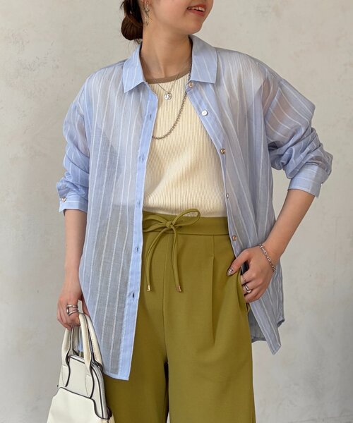 Chez toi（シェトワ）の「【程よい透け感】シアーストライプシャツ（シャツ/ブラウス・レディース・サックスブルー/ホワイト/ブラウン・FREE）」の10枚目の写真