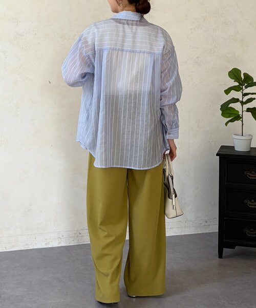 Chez toi（シェトワ）の「【程よい透け感】シアーストライプシャツ（シャツ/ブラウス・レディース・サックスブルー/ホワイト/ブラウン・FREE）」の14枚目の写真