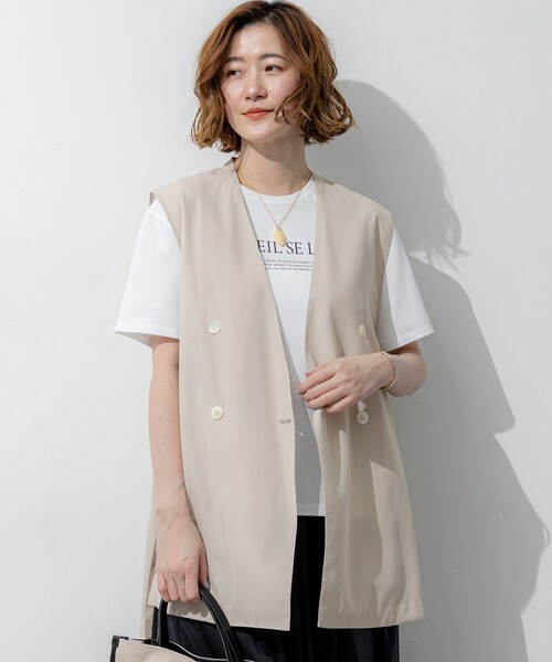 23区(ニジュウサンク)の「ライトシアーマットクロス ノーカラー ジレ(その他アウター・レディース・ダークブラウン系/ベージュ系/ブラック系・38)」の1枚目の写真