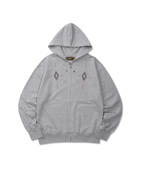 Navaho Embroidery Zip‑up Hoodie — худи‑меланж, серый