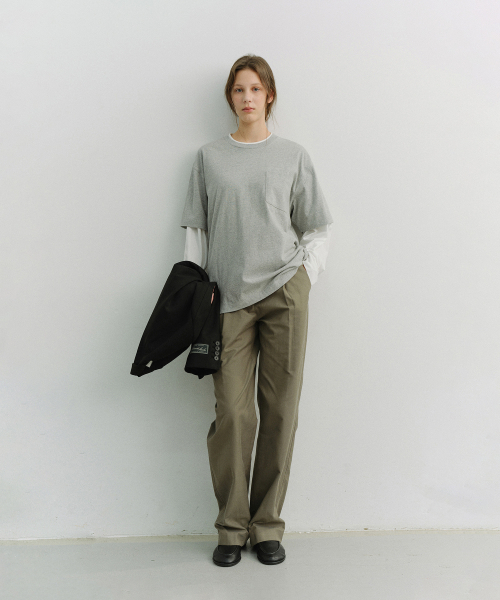UNISEX LAYERED SET-UP T-SHIRT_UDTS6A117_OFF WHITE / MELANGE GREY