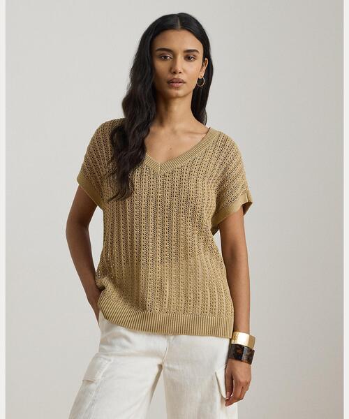 LAUREN RALPH LAUREN(ローレン ラルフ ローレン)の「コットンブレンド メッシュ ショートスリーブ セーター(ニット/セーター・レディース・ブラウン系6・M/XXS)」の1枚目の写真