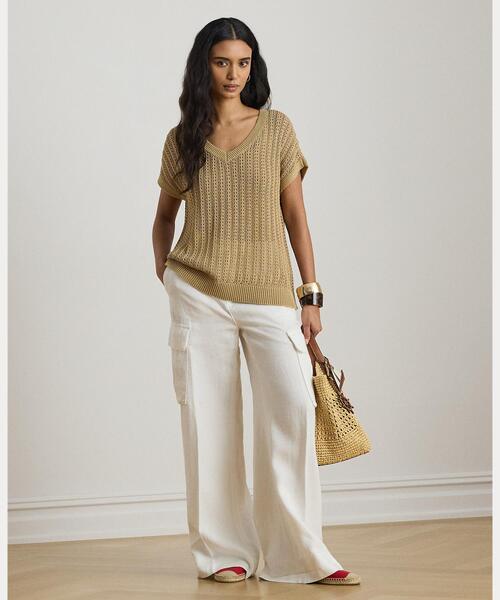 LAUREN RALPH LAUREN(ローレン ラルフ ローレン)の「コットンブレンド メッシュ ショートスリーブ セーター(ニット/セーター・レディース・ブラウン系6・M/XXS)」の3枚目の写真