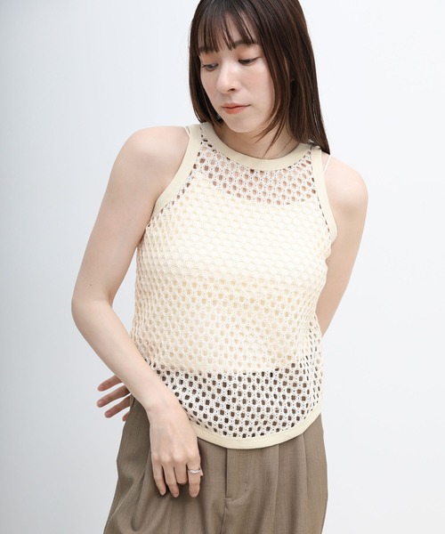 select MOCA（セレクトモカ）の「メッシュアメスリタンクトップ（タンクトップ・レディース・チャコールグレー/ブラウン/アイボリー・FREE）」の3枚目の写真