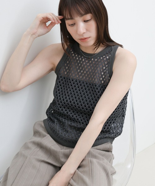 select MOCA（セレクトモカ）の「メッシュアメスリタンクトップ（タンクトップ・レディース・チャコールグレー/ブラウン/アイボリー・FREE）」の12枚目の写真